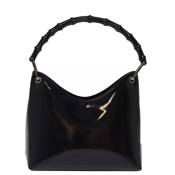 GUCCI Bamboo Hand Bag Enamel Black Auth - Picture 7 of 15
